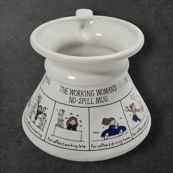 Vintage Working Woman’s No-Spill Mug RPP Inc Funny Coffee Cup 1980s Humor Travel - Picture 2 of 9